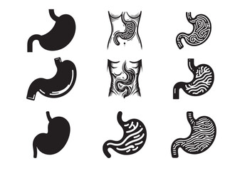 Flat Design Stomach Icon in Black Silhouette with Cut Line Style and Clean Medical Aesthetic