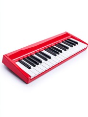 Fototapeta premium Red Mini Keyboard Instrument - Compact red electronic keyboard, ideal for beginners or travel. Perfect for music practice or learning