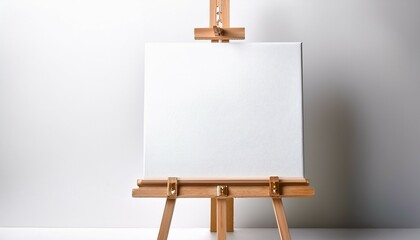 blank canvas wooden easel with a white canvas ready for creativity on a white background