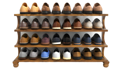 Mens Shoes on Wooden Rack.
