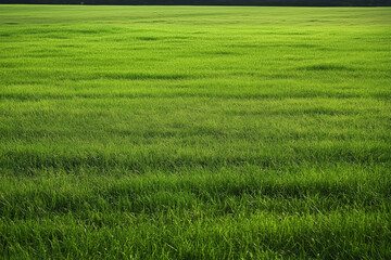 Fototapeta premium large field of grass is green and lush. The grass is cut short and the field is empty