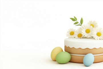Colorful Easter Brunch Table with Cake, Eggs, and Flowers for a Joyful Celebration