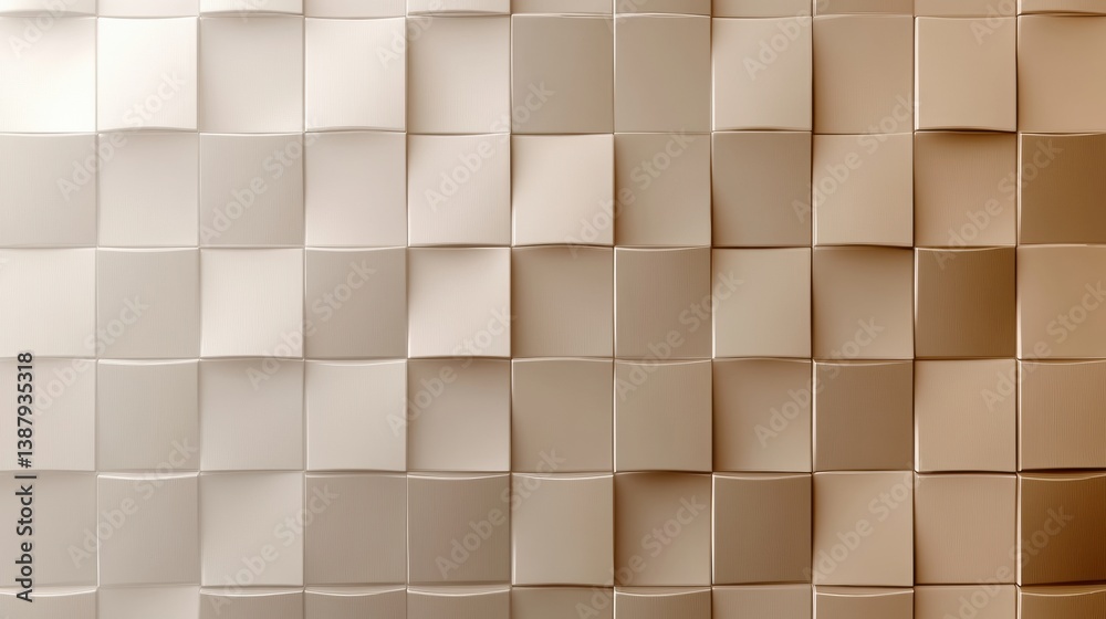 Poster Modern checkerboard pattern creating an elegant depth effect with gradient-shaded squares and soft tones in a smooth lighting setup