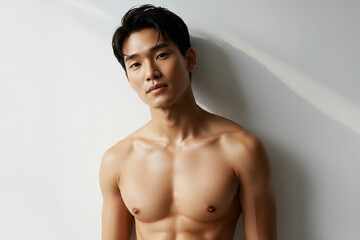 裸のアジア人男性、メンズビューティー、筋肉、日本人、韓国人