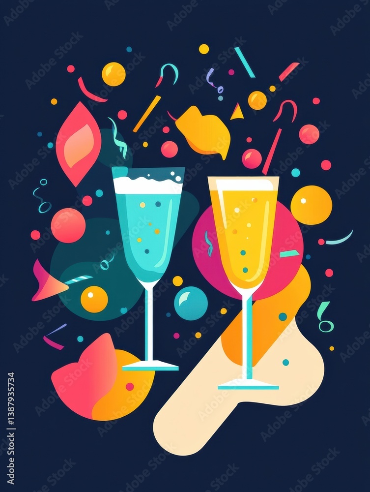 Poster sip and celebrate with a modern party-themed logo featuring abstract icons and vibrant colors for an
