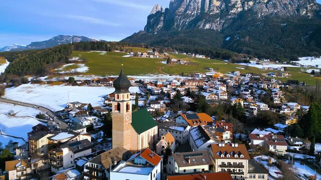 Panorama of the Dolomites and the villages of Alto Adige. Fi&eacute; allo Sciliar