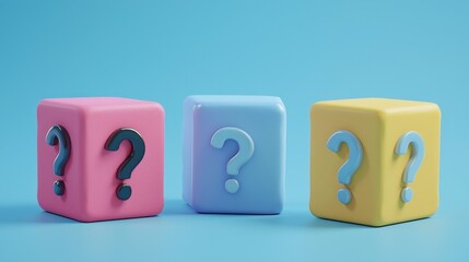 Three blocks with a question mark on each one