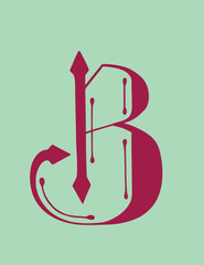 Gothic alphabet capital b. Letter B vector drawing gothic style. 