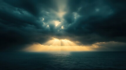 Sunlight Breaking Through Dark Clouds: A Storm Clearing Over Serene Waters
