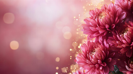 Vibrant Pink Chrysanthemum Flowers with Shimmering Bokeh Background