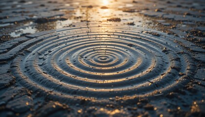 Naklejka premium Rippling water action at sunset on a paved surface nature photography tranquil environment close-up view serenity concept