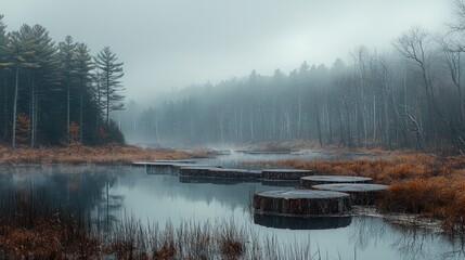 Misty morning on a tranquil lake
