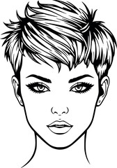 Outline vector of a pixie cut hairstyle. Fashionable and bold short hair illustration.