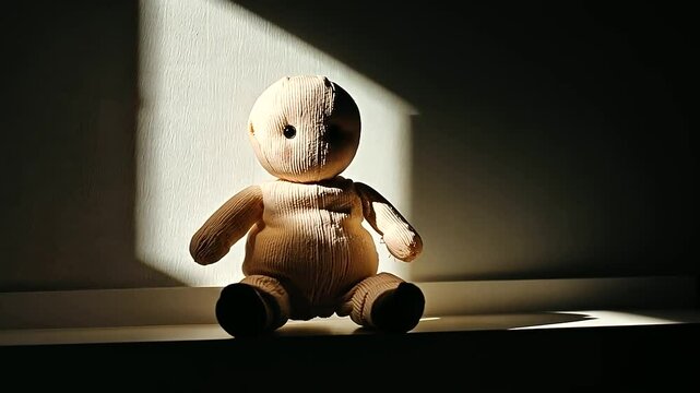 Creepy Doll Sitting in a Dark Corner in Dim Lighting