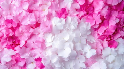 Fototapeta premium Hydrangea Petals Pink and White Floral Design High-resolution Macro Close-up View Soft Focus Natural Beauty Solid Background Delicate Pastel Tones Ideal for Spring Themes