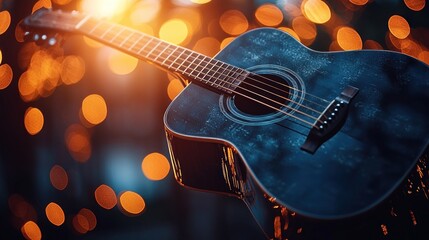 Obraz premium Acoustic guitar, blurred background