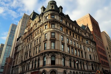Obraz premium Historic Buffalo City Architecture in New York: A Vibrant Downtown Government Building on a Sunny Day