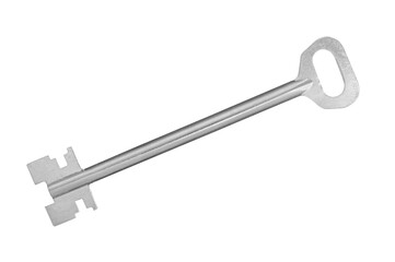 Single metal key isolated on transparent background symbolizing security, access, and problem solving