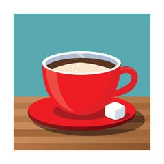 Hot coffee in on wooden table vector art illustration 