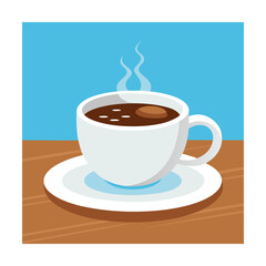 Hot coffee in on wooden table vector art illustration 
