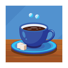 Hot coffee in on wooden table vector art illustration 