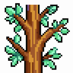 Fototapeta premium Retro Pixel Art Tree Illustration with Green Leaves for Video Game Design