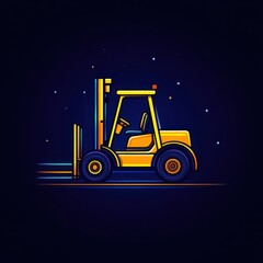 Bright yellow forklift operating in a night setting, with twinkling stars illuminating the scene around it