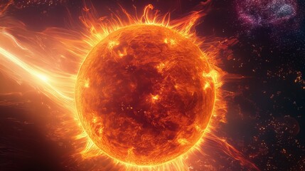 Fiery surface of the sun with visible solar activity, ideal for science, astronomy, and education visuals.