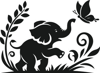 Baby elephant silhouette vector