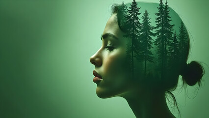 medical concept, double exposure, women's depression, Mental Health Awareness, mental, medicine, stress, copy space,	