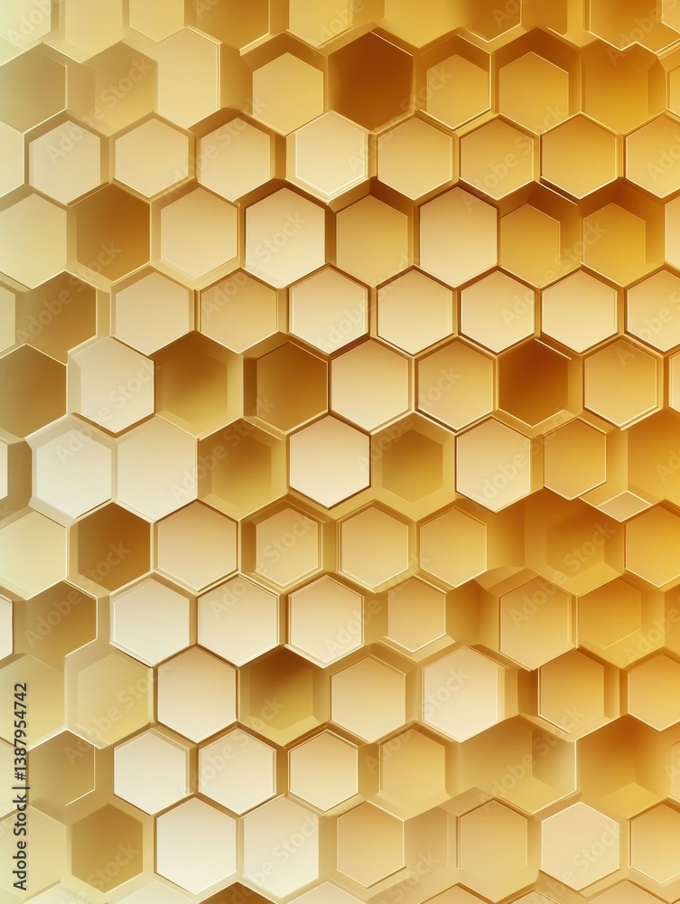 Poster Structured hexagonal honeycomb pattern with golden gradient in modern organic design reflecting natures geometry and elegance