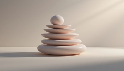 Balancing serenity stacked wooden shapes minimalist studio still life art modern aesthetic top-down view conceptual design for mindfulness