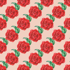 Obraz premium Cute Roses on Branches Seamless Vector Pattern Design