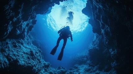 A deep-sea diver exploring an underwater cave, mental focus and control --ar 16:9 --v 6.1 Job ID: 6ee7f24f-b367-42c8-a0e2-9bfc8f01661b