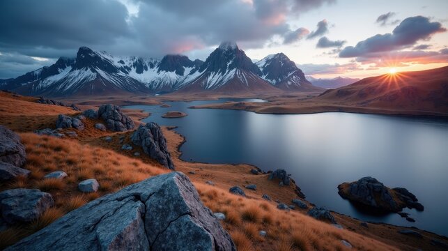 Aerial view of Rondane National Park in Norway at dawn, with overcast skies, highlighting the serene landscape.