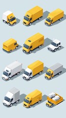 Isometric Delivery Trucks - Various Angles and Colors