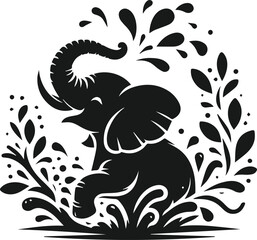Baby elephant silhouette vector