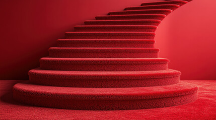 Obraz premium A stunning red carpeted staircase that features smooth curves and a plush texture, creating an inviting and luxurious atmosphere in any indoor setting.