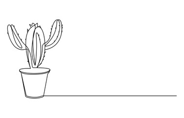 Continuous one line art cactus plant