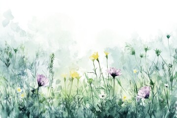Beautiful watercolor depiction of various colorful wildflowers in a field