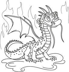 dragon vector outline drawing in cartoon style