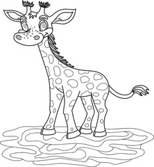 funny giraffe vector outline drawing in cartoon style