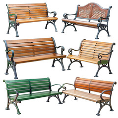 Wooden & Metal Park Benches | Outdoor Seating isolated on transparent background