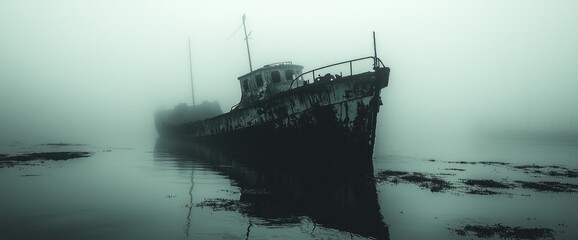 Fototapeta premium Fog-shrouded shipwreck