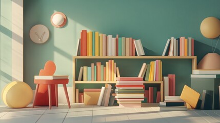 A collection of books stacked unevenly, creating a playful and artistic composition.