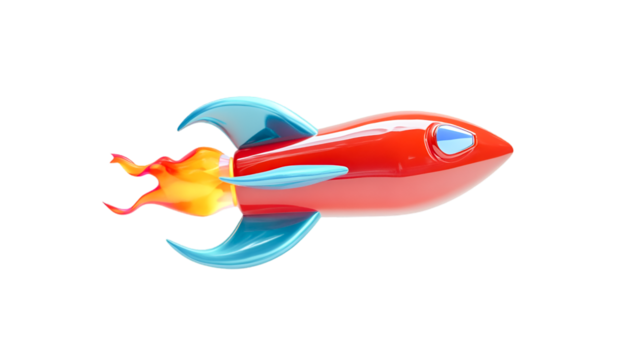 A vibrant red rocket soaring through space leaving a fiery trail of adventure and excitement
