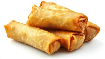 Chinese traditional spring rolls fried on white background. Generative Ai.