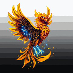 Obraz premium flaming phoenix with blue fire, mythical vector art, legendary mascot design