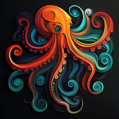 Paper Cut Style Octopus Illustration
