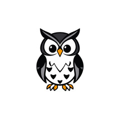 Fototapeta premium owl with big eyes and striped feathers, minimalist vector art, wildlife mascot